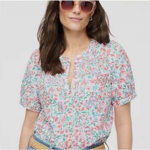 NWT, J.CREW FLORAL, SHORT SLEEVE TOP, COTTON/LINEN SIZE L